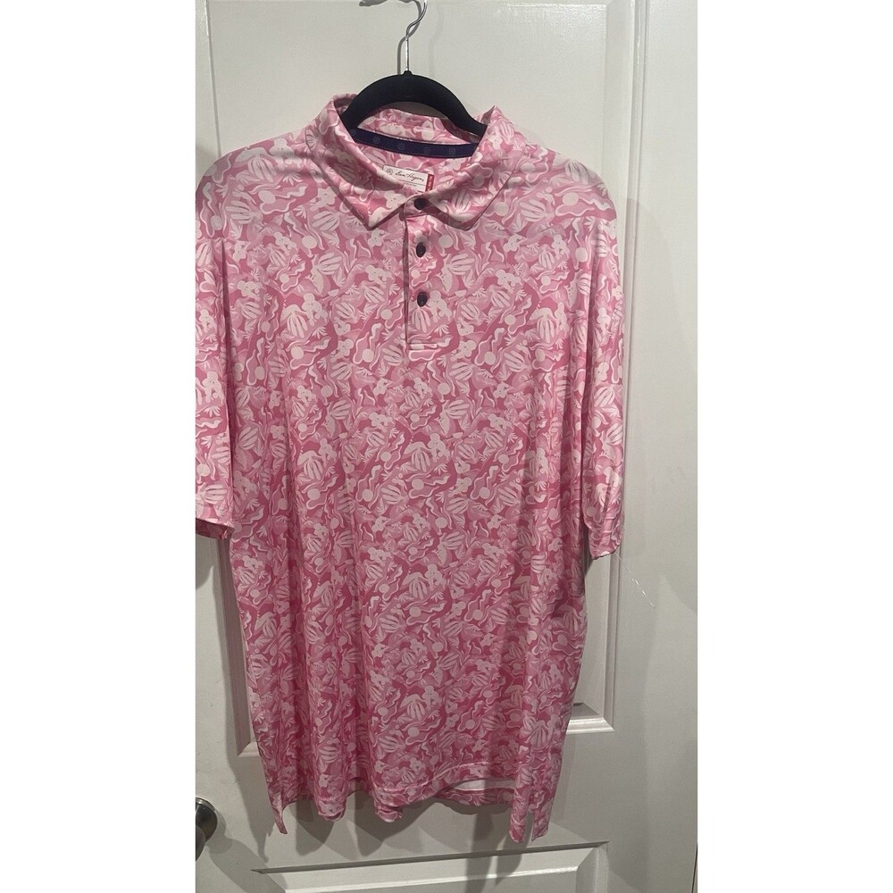 Ben Hogan Golf Polo Shirt Men XL Pink White Print Short Sleeve Performance